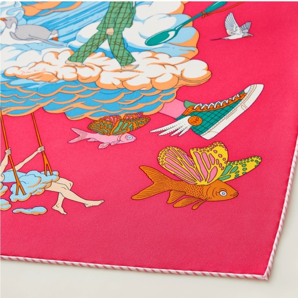Hermes Sur Mon Nuage scarf 90 Rose Vif / Bleu / Multicolore - Picture 6 of 13